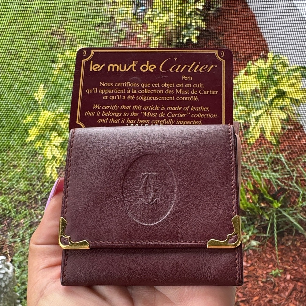 Cartier Burgundy Leather Compact Wallet with COA card - Picture 13 of 13